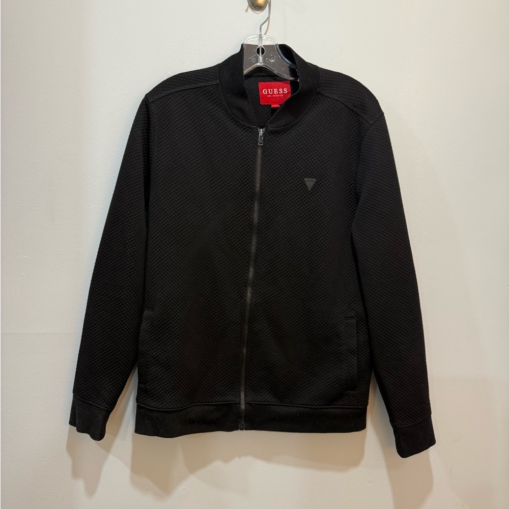 GUESS Men's Textured Black Zip-Up Sweater